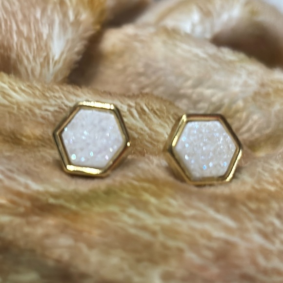 TreeHut - Gold and White Druzy Stud Earrings - Picture 2 of 8